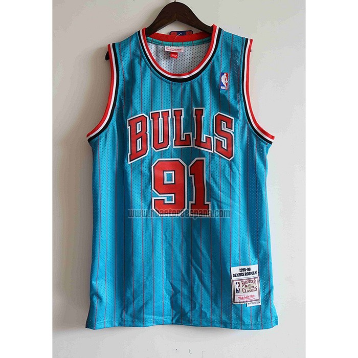 Camiseta Chicago Bulls Dennis Rodman NO 91 Mitchell & Ness 1995-96 Azul